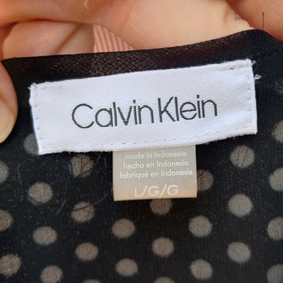 Calvin Klein Black Polka-Dot Shell Blouse Sleeveless Chiffon Trim Satin - Picture 11 of 14